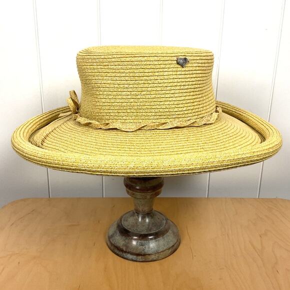 Kate Lord Raffia Rolled Brim Sun Hat with Bow Details Size Medium - Picture 3 of 9